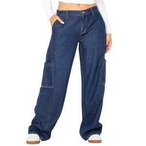 BRAND NEW Women's Plus Cargo Wide Leg Jeans DARK WASH
